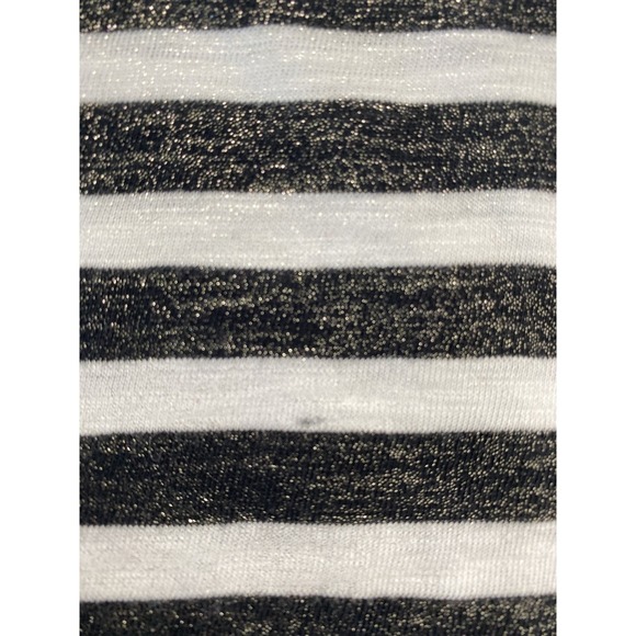 Talbots Shirt Womens Large Black White Striped Ruffle Sleeve Metallic Tee Top - Picture 10 of 12